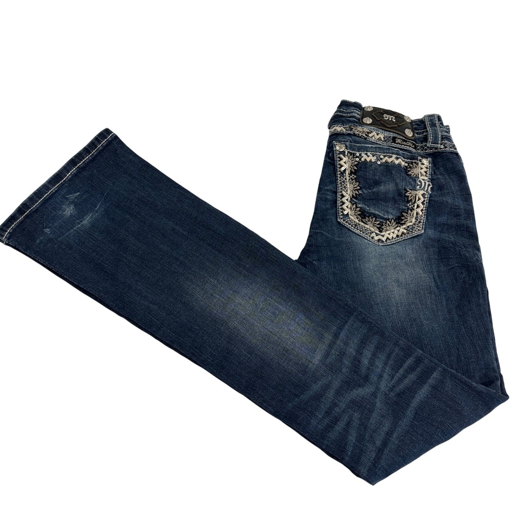 Miss Me Signature Bootcut Blue Jeans Women 27x34 Stretch Western Boho Distress - Picture 12 of 14